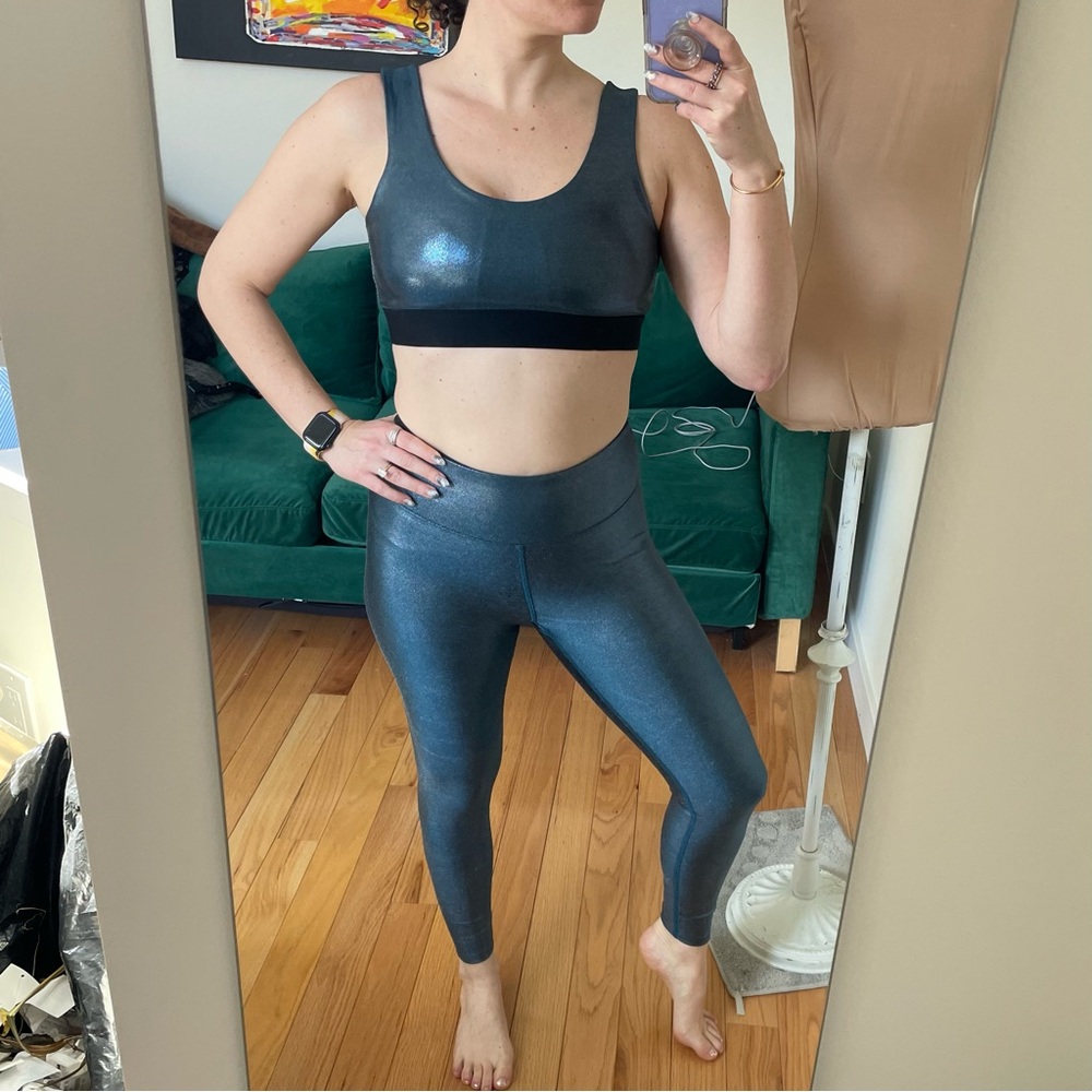 Heroine Sport Marvel Shiny Blue 2 Piece High Rise Leggings Sports Bra Set EUC M - Picture 2 of 9